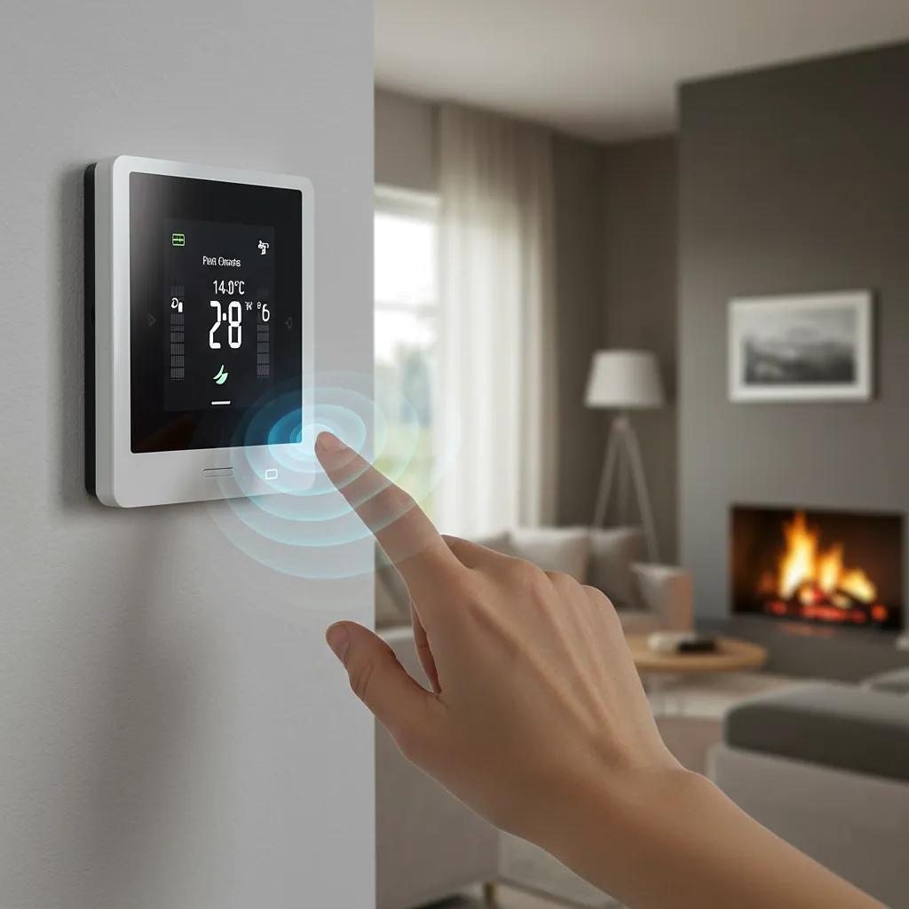 Smart thermostat in a modern home environment with user interaction